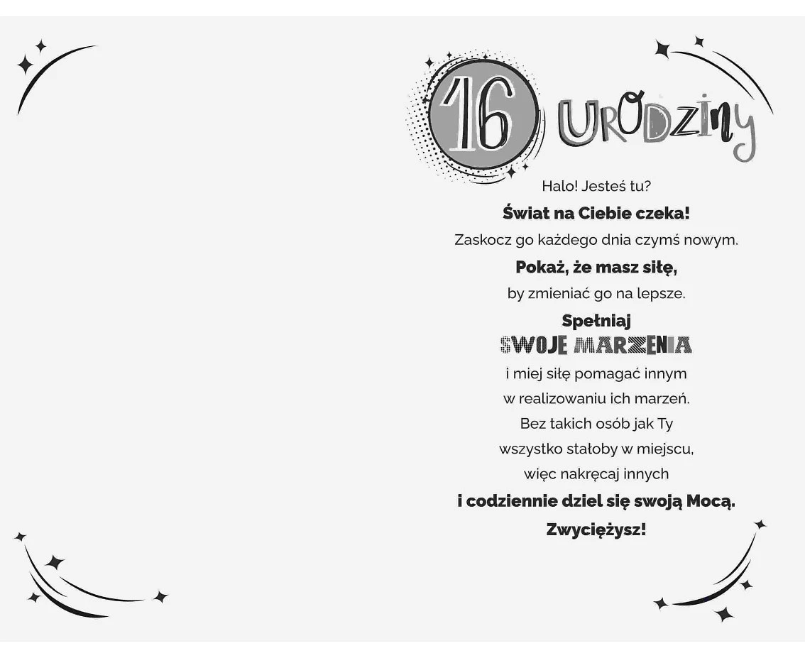 Kartka Urodzinowa 16 Urodziny, Dziewczyna, marzenia, 13x20,5 cm